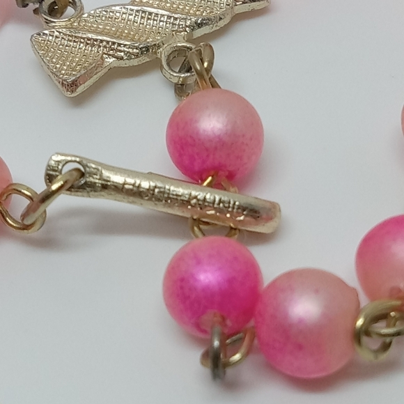 * vintage Hong Kong 2 strand pink textured glitter & faux pearl beads necklace - Picture 5 of 5